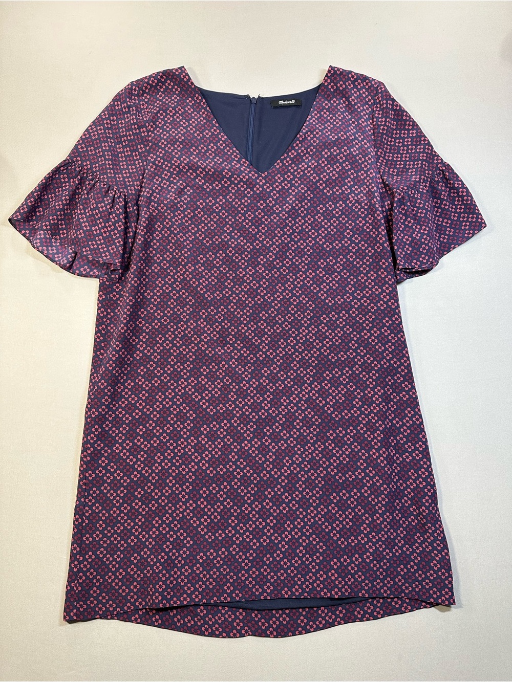 Madewell Silk Bell-Sleeve Shift Mini Dress, Tile Art Print - Womens 6